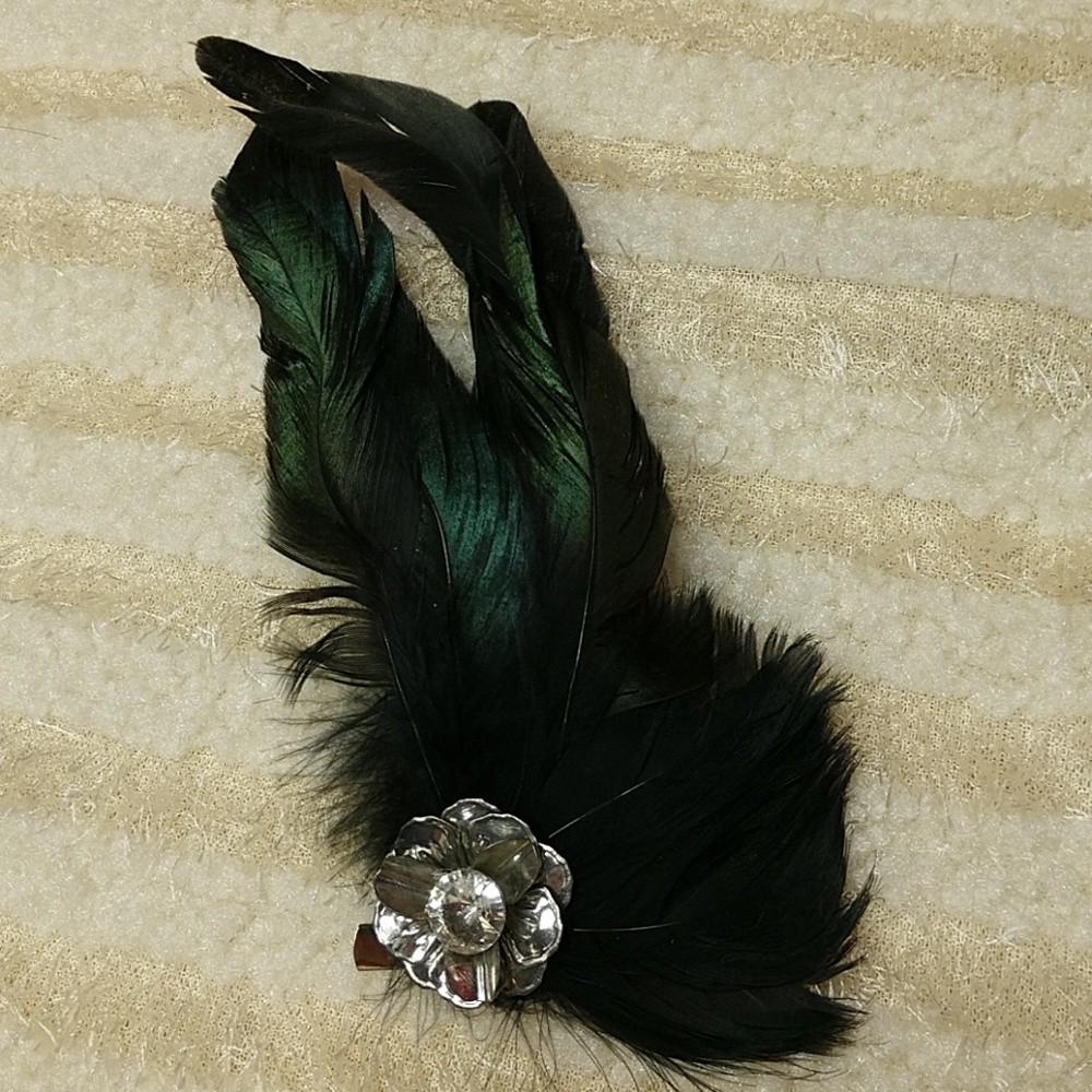 Unique Feather Hair Clip or Brooch Flapper Roaring 20s Gatsby Gypsy Accessory 7" - Picture 3 of 8